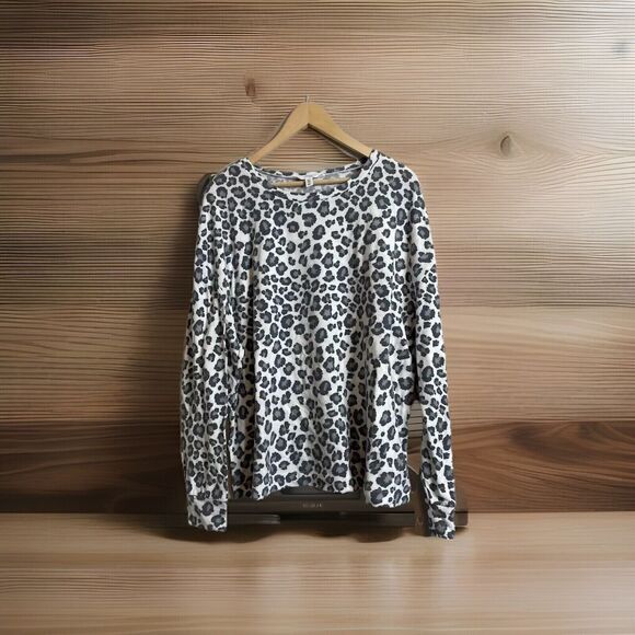Time And Tru Sweater Womens XXL 20 Leopard Print Gray On White Long Sleeve Soft - Picture 1 of 3